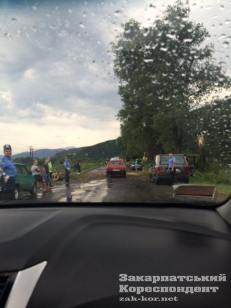 Сразу несколько деревьев перегородили дорогу вблизи с. Дубрыничи Перечинского района на Закарпатье. На автодороге образовались пробки из автомобилей, оказавшихся в ловушке.