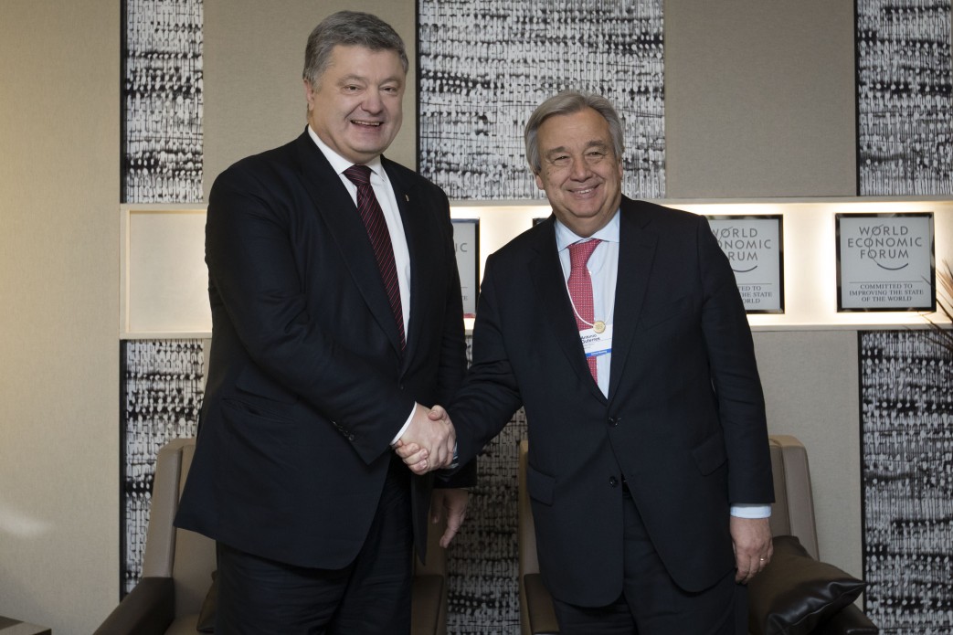 Президент України Петро Порошенко і генеральний секретар Організації Об'єднаних Націй Антоніу Гутерреш скоординували позиції напередодні головування України в Раді безпеки ООН в лютому.