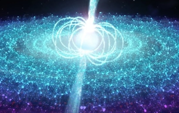 Ця зірка викидає релятивістські струмені плазми при тому, що володіє дуже сильним магнітним полем.
