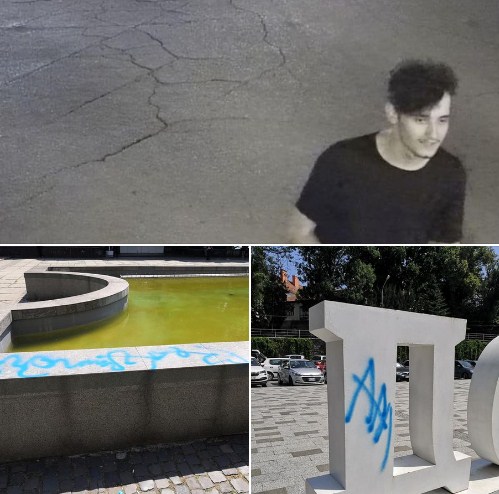 В ту ночь неизвестные нарисовали парапет синей краской возле фонтана и буквы фотозоны «Я люблю Ужгород».