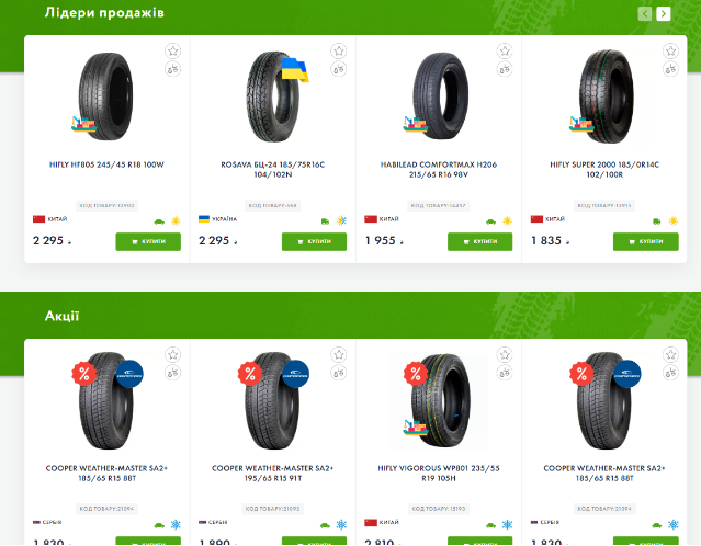 Ассортимент интернет-магазина Goroshina: шины от ТОП-производителей в большом разнообразии типоразмеров