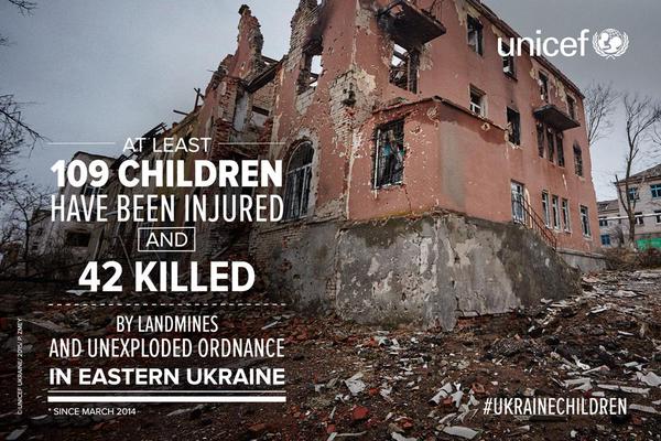 С марта 2014 года, подорвавшись на минах, погибли по меньшей мере 42 детей, 109 были ранены. Об этом свидетельствуют данные детского фонда ООН ЮНИСЕФ.
