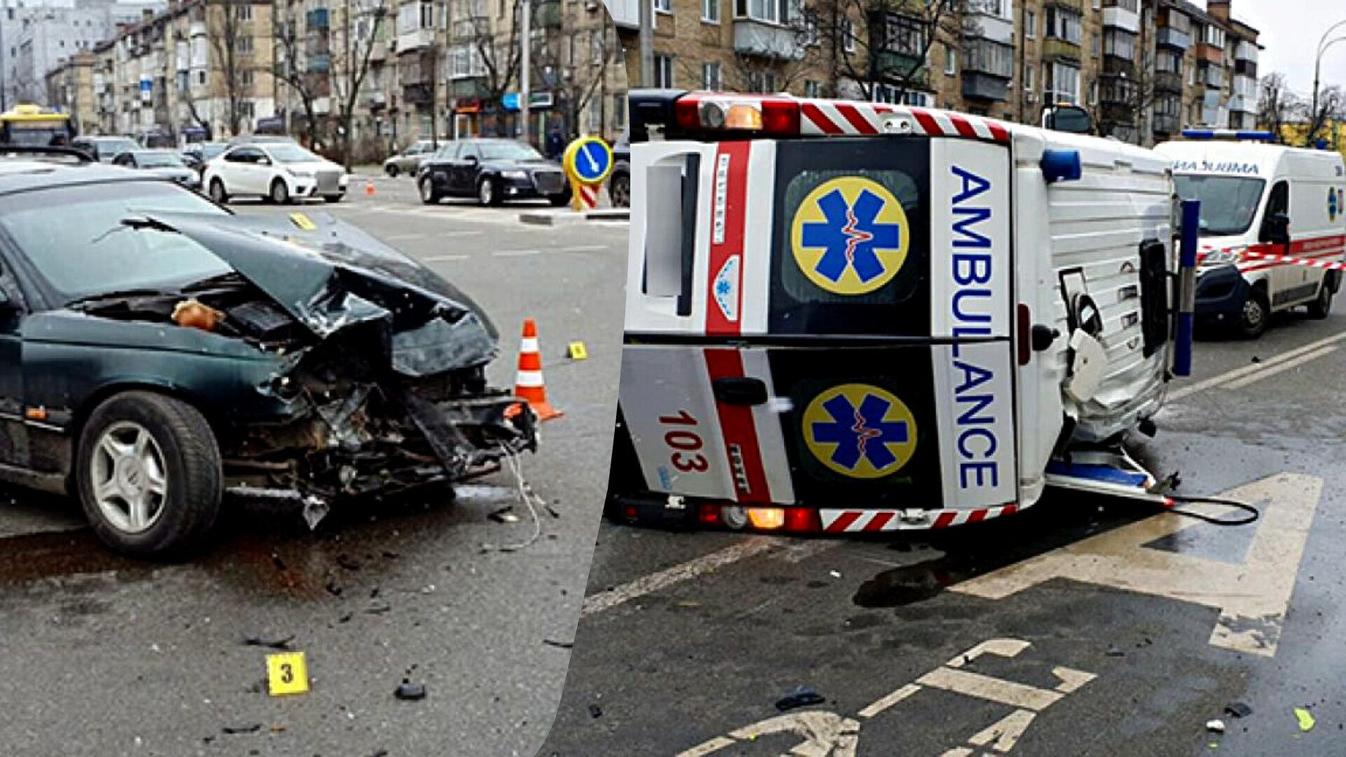 Водій легкового автомобіля Opel не надав переваги в русі швидкої допомоги, яка рухалася на червоне світло з проблисковими маячками.