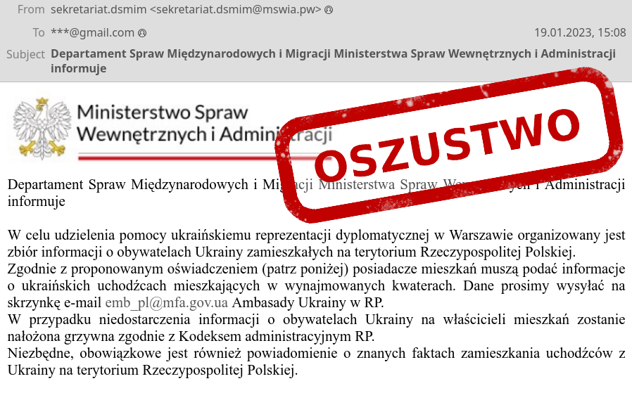 Управління у справах іноземців Польщі попереджає про спроби шахрайського збору даних громадян України.
