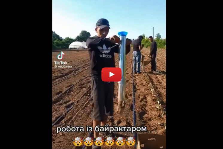 У відео найманий робітник показує пристрій для швидкого садіння капусти, який називає 