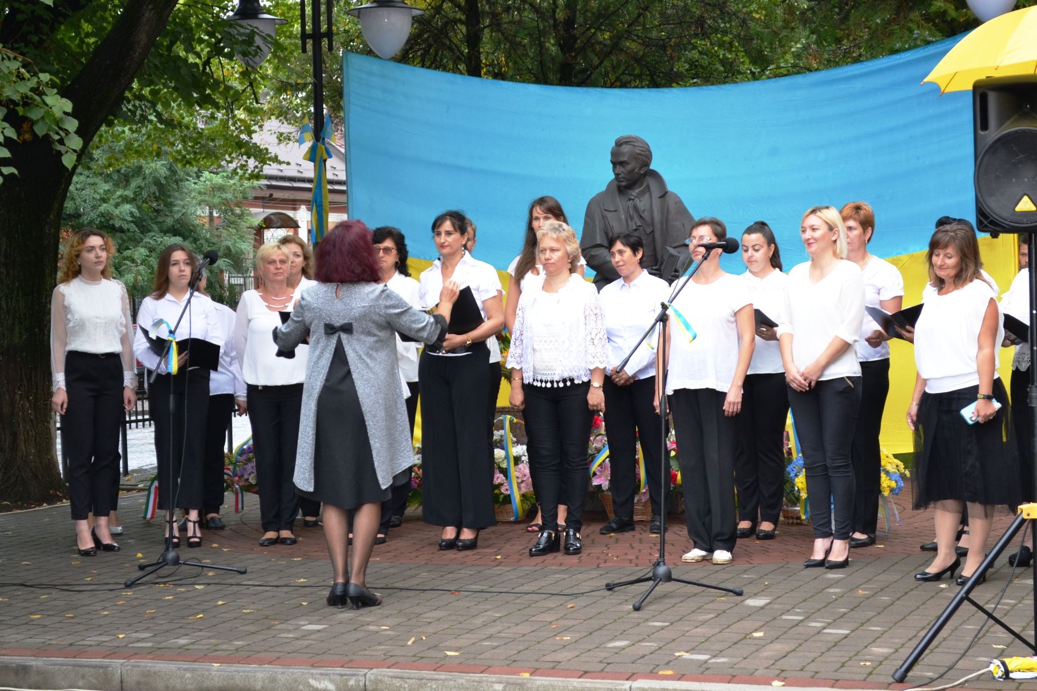 Урочистості розпочались Державним гімном у виконанні камерного жіночого хору міської школи мистецтв під диригуванням Тетяни Горзов.