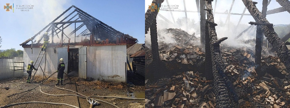 Надвірну споруду із трьома тоннами сіна охопила вчора пожежа в тячівському селищі Буштино.